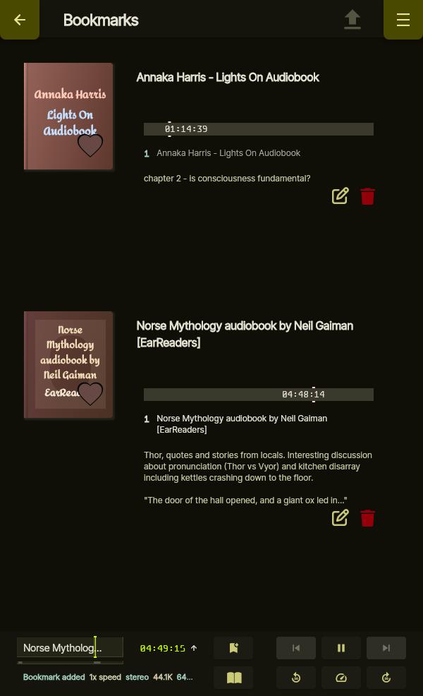 Bookmarks: Bookmarks list