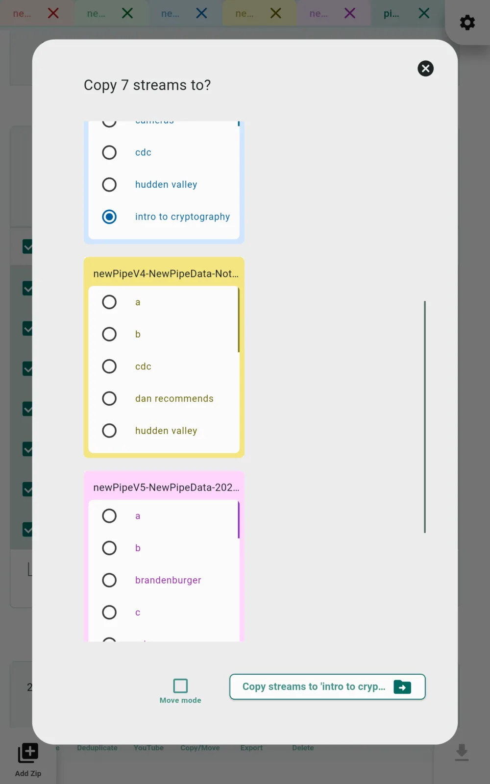 Copy streams from one playlist to another